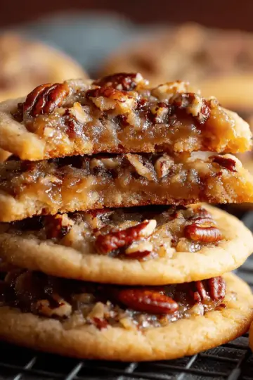 Chewy Pecan Pie Cookies with Caramelized Filling