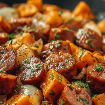 Sausage and Sweet Potatoes with Honey Garlic Sauce