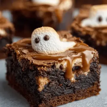 Ghostly Caramel Marshmallow Brownies