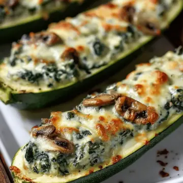 Zucchini Boats Stuffed with Spinach Mushroom Ricotta