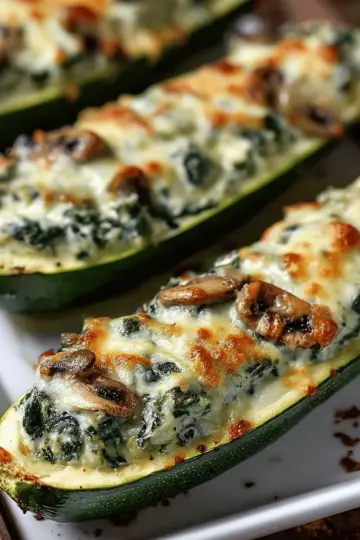 Zucchini Boats Stuffed with Spinach Mushroom Ricotta