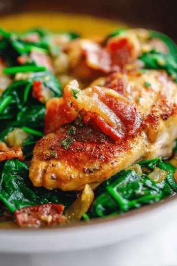 One Pot Bacon Garlic Chicken and Spinach