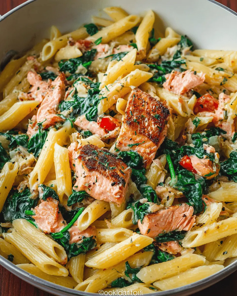 salmon pasta with spinach