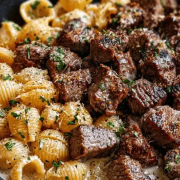 Garlic Butter Steak Bites & Creamy Parmesan Shells
