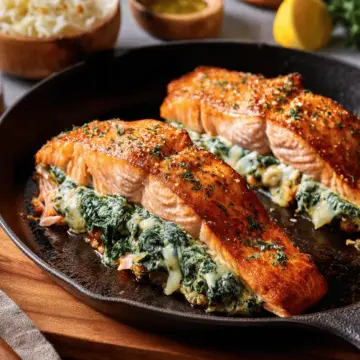 Quick-Broiled Creamy Spinach Stuffed Salmon
