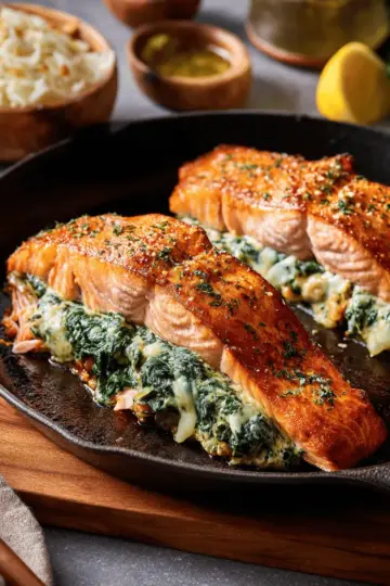 Quick-Broiled Creamy Spinach Stuffed Salmon