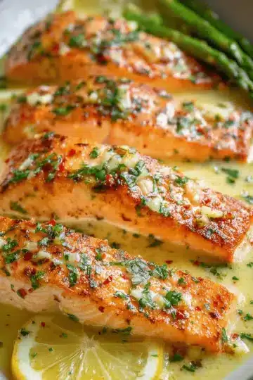 Salmon with Garlic Lemon Butter Sauce