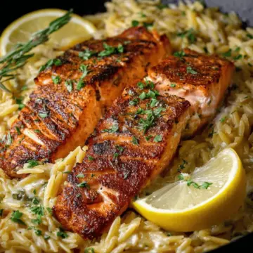 Pan-Fried Salmon with Creamy Lemon Orzo