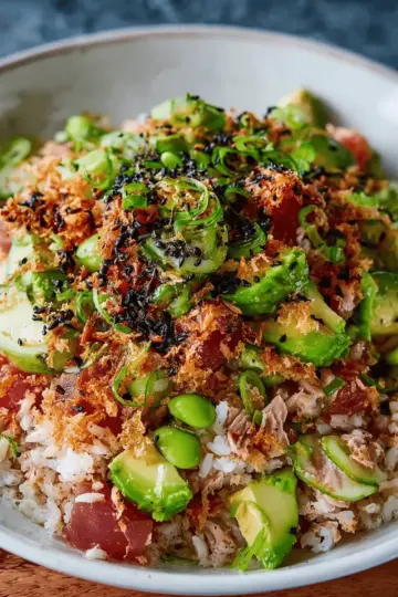 Tuna Avocado Crispy Rice Salad
