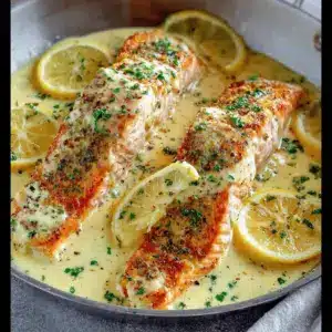 Baked Salmon with Lemon Butter Cream Sauce