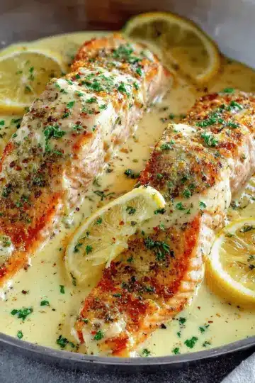 Baked Salmon with Lemon Butter Cream Sauce