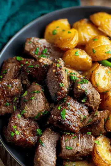 Garlic Butter Steak Bites and Potatoes