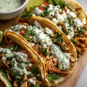 Shredded Chicken Tacos with Creamy Chimichurri Sauce