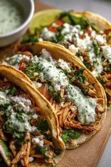 Shredded Chicken Tacos with Creamy Chimichurri Sauce