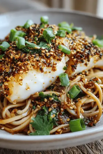 Asian Fusion Sesame-Crusted Cod with Aromatic Ginger Noodles