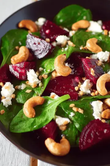 Beet Salad with Spinach, Cashews, and Goat Cheese
