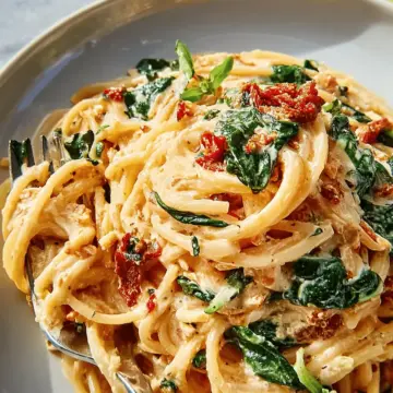 Spaghetti & Spinach with Sun-Dried Tomato Cream Sauce