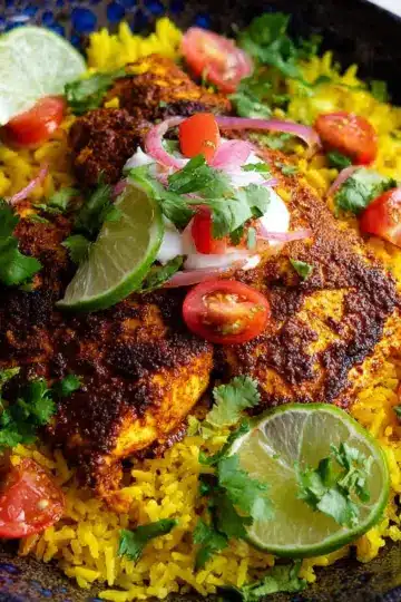 Masala Baked Fish with Turmeric Rice