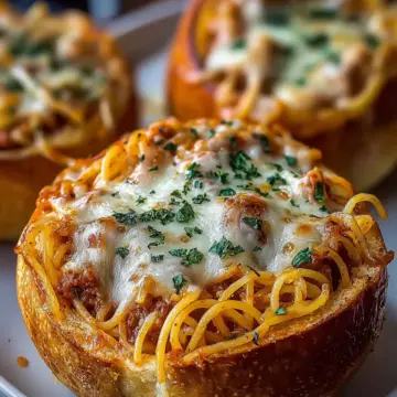 Spaghetti Garlic Bread Bowls