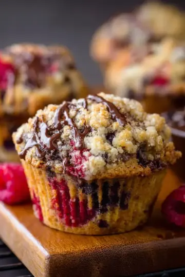 Dark Chocolate Chunk Raspberry Crumb Muffins