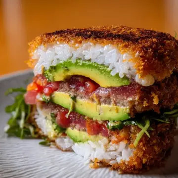 Crispy Tuna Avocado Rice Burger