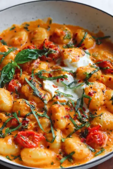 30 Minute Creamy Tomato Gnocchi with Burrata