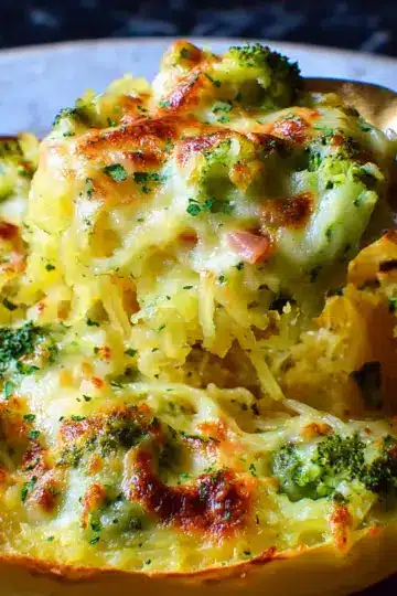 Cheesy Broccoli Cheddar Spaghetti Squash