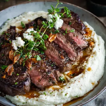 Brown Butter Steak with Roasted Garlic Whipped Cauliflower
