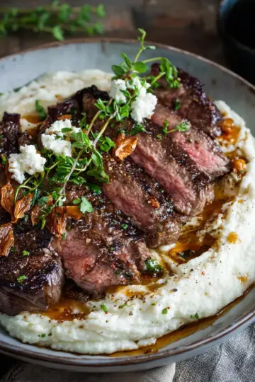 Brown Butter Steak with Roasted Garlic Whipped Cauliflower