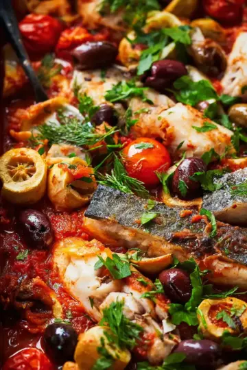 Puttanesca fish tray bake