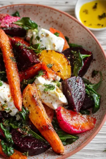 Roasted Beets and Carrots Salad with Burrata
