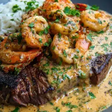 Steak in Creamy Cajun Shrimp Sauce