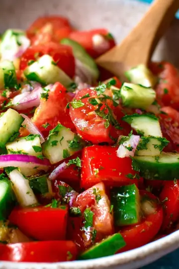 Mediterranean Salad with Tomato and Cucumber