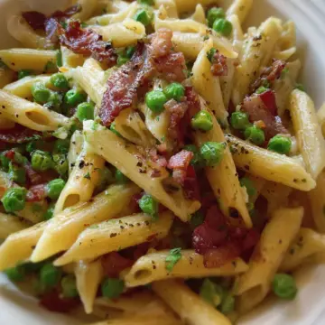 Penne Pasta, Peas and Bacon