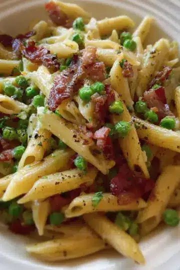Penne Pasta, Peas and Bacon