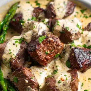 Garlic Butter Steak Bites with Parmesan Cream Sauce